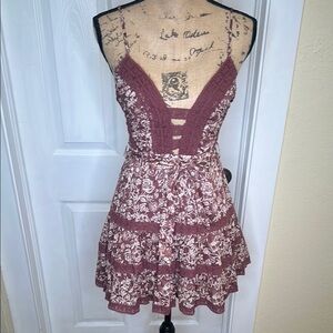 White and Mauve Sleeveless Mini Sundress for a Night Out
